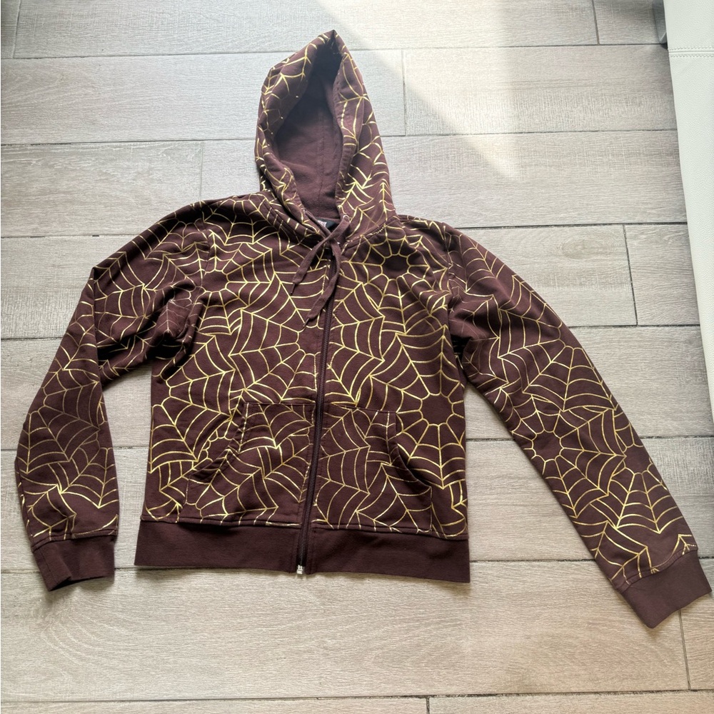 Crest Brown Spider Web Hoodie Sweater Brown Size Large Women